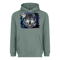 Sage wolf and full moon Heavyweight Hoodie - RanaPortraitStore