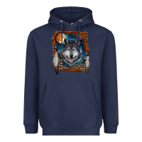 Navy wolf and feathers Heavyweight Hoodie - RanaPortraitStore