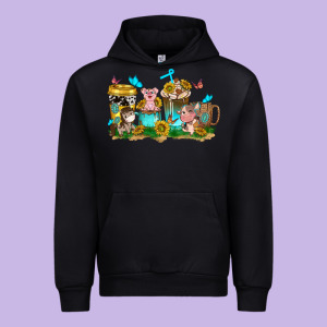 Farm Cute Animals With Sunflower Coffee Cups Urban Hoodie Designed By Nancycooperartshop