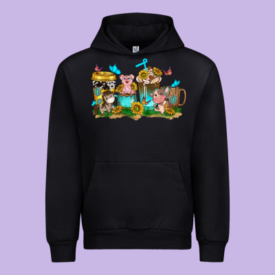 Farm Cute Animals With Sunflower Coffee Cups Urban Hoodie Designed By Nancycooperartshop