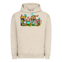 Pigment French Oak farm cute animals with sunflower coffee cups Urban Hoodie - NancyCooperArtShop