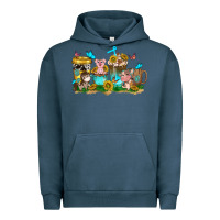 Pigment Midnight Navy farm cute animals with sunflower coffee cups Urban Hoodie - NancyCooperArtShop