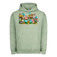 Pigment Oil Green farm cute animals with sunflower coffee cups Urban Hoodie - NancyCooperArtShop
