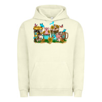 Pigment Pistachio farm cute animals with sunflower coffee cups Urban Hoodie - NancyCooperArtShop
