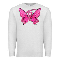 Oatmeal Heather Breast Cancer Butterfly Premium Sweatshirt - texasbilliewilder