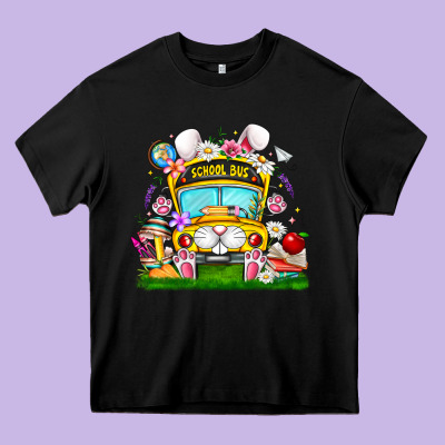 Easter School Bus Heavy Core Tee Designed By Cowhidedigitalart