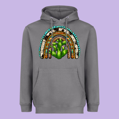 Western Cactus Rainbow Heavyweight Hoodie Designed By Zillion Design Studio