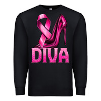 Black Breast Cancer Diva Ribbon and Heels Premium Sweatshirt - texasbilliewilder