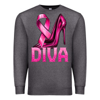 Charcoal Heather Breast Cancer Diva Ribbon and Heels Premium Sweatshirt - texasbilliewilder