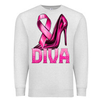 Oatmeal Heather Breast Cancer Diva Ribbon and Heels Premium Sweatshirt - texasbilliewilder