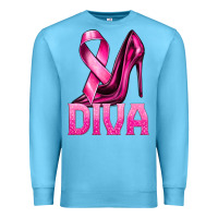 Ocean Blue Breast Cancer Diva Ribbon and Heels Premium Sweatshirt - texasbilliewilder