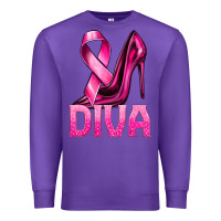 Purple Breast Cancer Diva Ribbon and Heels Premium Sweatshirt - texasbilliewilder