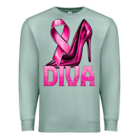 Seafoam Breast Cancer Diva Ribbon and Heels Premium Sweatshirt - texasbilliewilder