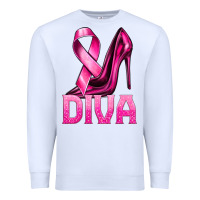 White Breast Cancer Diva Ribbon and Heels Premium Sweatshirt - texasbilliewilder