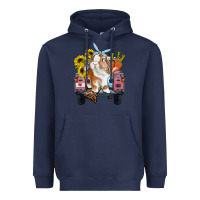 Navy easter truck with bunny sunflowers and eggs Heavyweight Hoodie - RanaPortraitStore