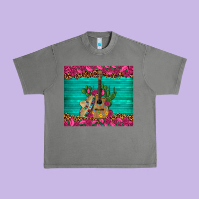 Mexican Guitar Roses Cactus Sombrero Urban Heavy Tee Designed By Artiststas