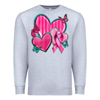 Heather Grey Breast Cancer Hearts Premium Sweatshirt - texasbilliewilder