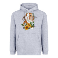 Heather Grey bunny with sunflowers Heavyweight Hoodie - RanaPortraitStore