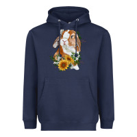 Navy bunny with sunflowers Heavyweight Hoodie - RanaPortraitStore