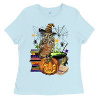 Baby Blue halloween owl Ladies Tee - BarkalooDesign
