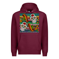 Burgundy sugar skull seamless pattern Premium Hoodie - BundleAndBundleShop