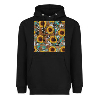 Black western sunflowers turquoise cowhide seamless background Heavyweight Hoodie - RanaPortraitStore