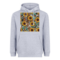 Heather Grey western sunflowers turquoise cowhide seamless background Heavyweight Hoodie - RanaPortraitStore