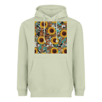 Matcha western sunflowers turquoise cowhide seamless background Heavyweight Hoodie - RanaPortraitStore
