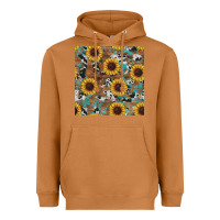 Meerkat western sunflowers turquoise cowhide seamless background Heavyweight Hoodie - RanaPortraitStore