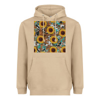 Mushroom western sunflowers turquoise cowhide seamless background Heavyweight Hoodie - RanaPortraitStore