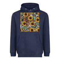 Navy western sunflowers turquoise cowhide seamless background Heavyweight Hoodie - RanaPortraitStore