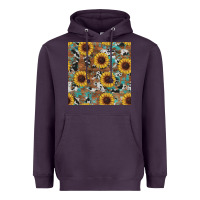 Plum western sunflowers turquoise cowhide seamless background Heavyweight Hoodie - RanaPortraitStore