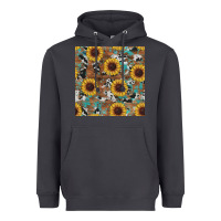 Smoke western sunflowers turquoise cowhide seamless background Heavyweight Hoodie - RanaPortraitStore