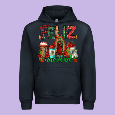 Feliz Navidad Lady Of Guadalupe Christmas Coffee Urban Hoodie Designed By Jasminsmagicworld
