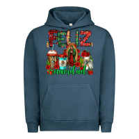 Pigment Midnight Navy feliz navidad lady of Guadalupe christmas coffee Urban Hoodie - Jasminsmagicworld