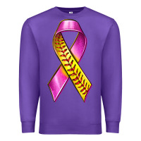 Purple Breast Cancer Ribbon Softball Premium Sweatshirt - texasbilliewilder
