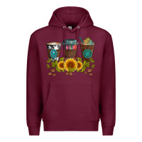 Burgundy coffee group and sunflowers Premium Hoodie - Artiststas