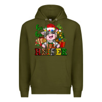 Army Green ho ho heifer little cute christmas cow Premium Hoodie - AdoDesignShop