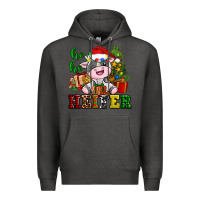 Charcoal Heather ho ho heifer little cute christmas cow Premium Hoodie - AdoDesignShop