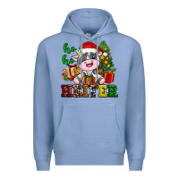 Colony Blue ho ho heifer little cute christmas cow Premium Hoodie - AdoDesignShop