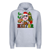 Heather Grey ho ho heifer little cute christmas cow Premium Hoodie - AdoDesignShop