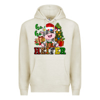 Oatmeal Heather ho ho heifer little cute christmas cow Premium Hoodie - AdoDesignShop