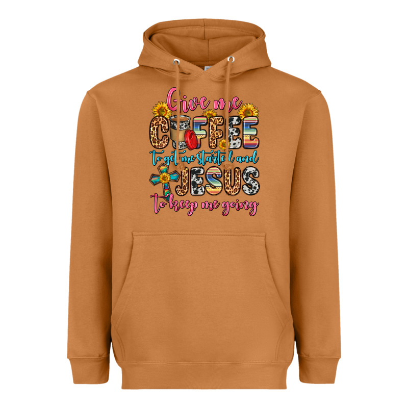 Give Me Coffee To Get Me Started And Jesus To Keep Heavyweight Hoodie by Zillion Design Studio | Teevron