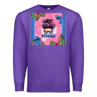Purple ohana stitch messy bun Premium Sweatshirt - Zillion Design Studio