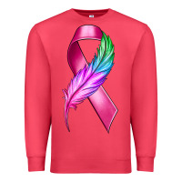 Cardinal Breast Cancer Ribbon with Feather Premium Sweatshirt - texasbilliewilder