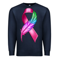 Navy Breast Cancer Ribbon with Feather Premium Sweatshirt - texasbilliewilder