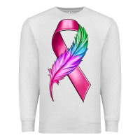 Oatmeal Heather Breast Cancer Ribbon with Feather Premium Sweatshirt - texasbilliewilder