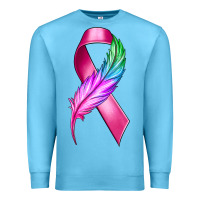 Ocean Blue Breast Cancer Ribbon with Feather Premium Sweatshirt - texasbilliewilder