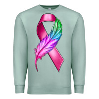 Seafoam Breast Cancer Ribbon with Feather Premium Sweatshirt - texasbilliewilder