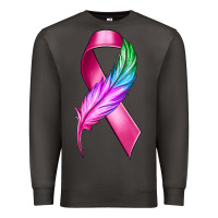 Smoke Breast Cancer Ribbon with Feather Premium Sweatshirt - texasbilliewilder